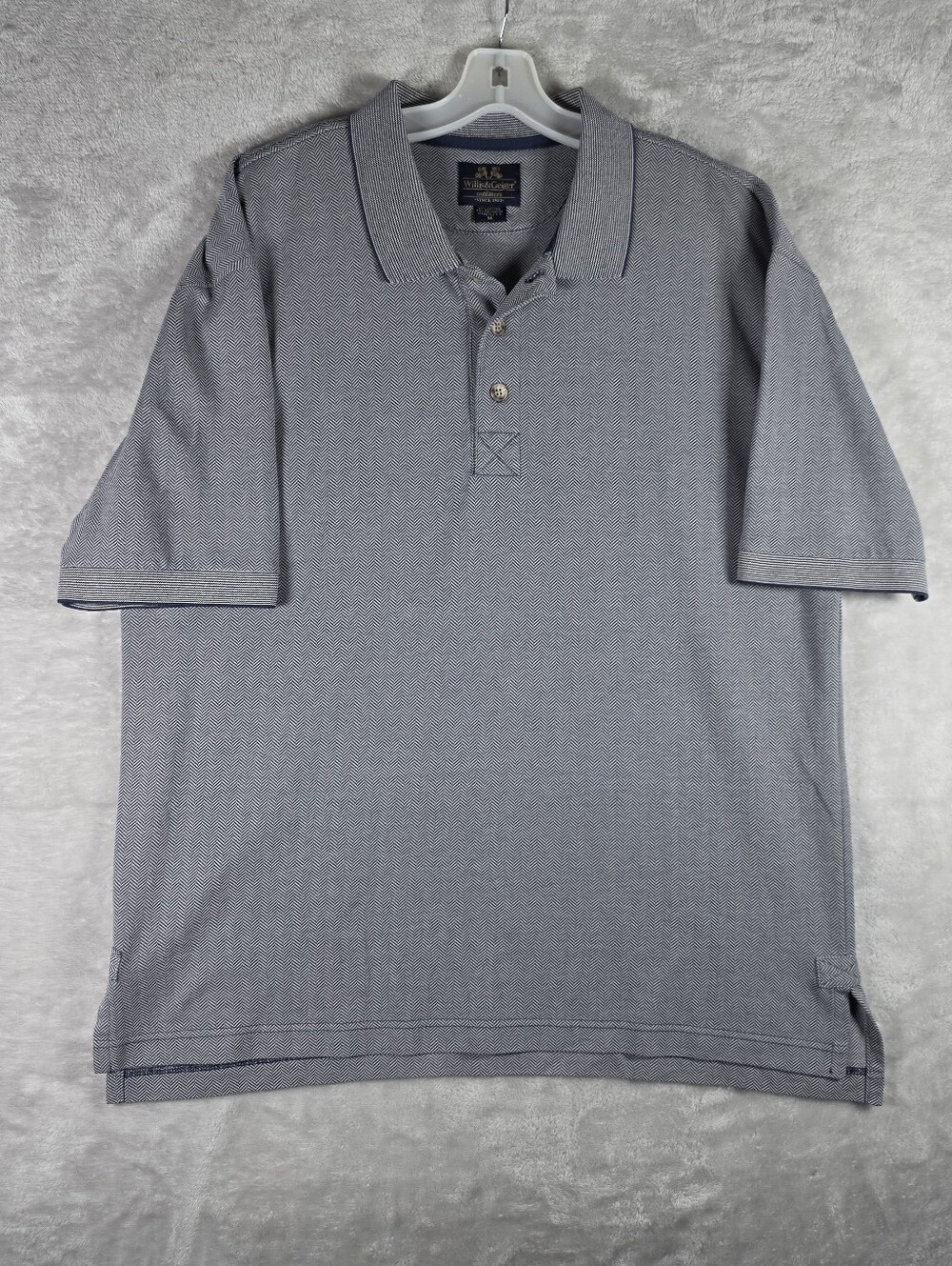 Willis & Geiger Herringbone Polo Mens Size Medium Blue Short Sleeve Cotton Blend